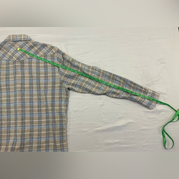 LUCKY BRAND Men’s Tan Blue Plaid Shirt Yoke Pearl Snap, sz Medium - Picture 7 of 7